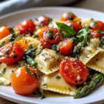 Ravioli with Tomatoes, Asparagus, Garlic, and Herbs