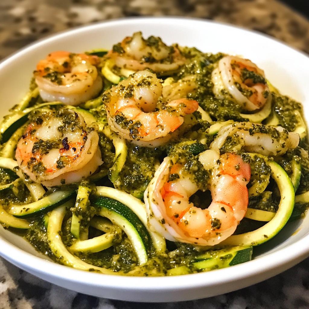 Zucchini Noodles with Pesto and Shrimp