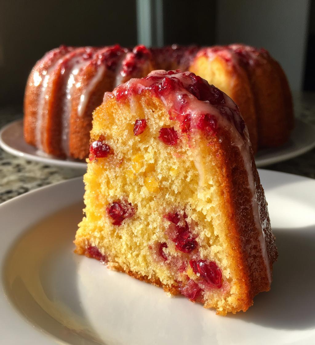 cranberry orange bundt cake with a zesty glaze and tender crumb