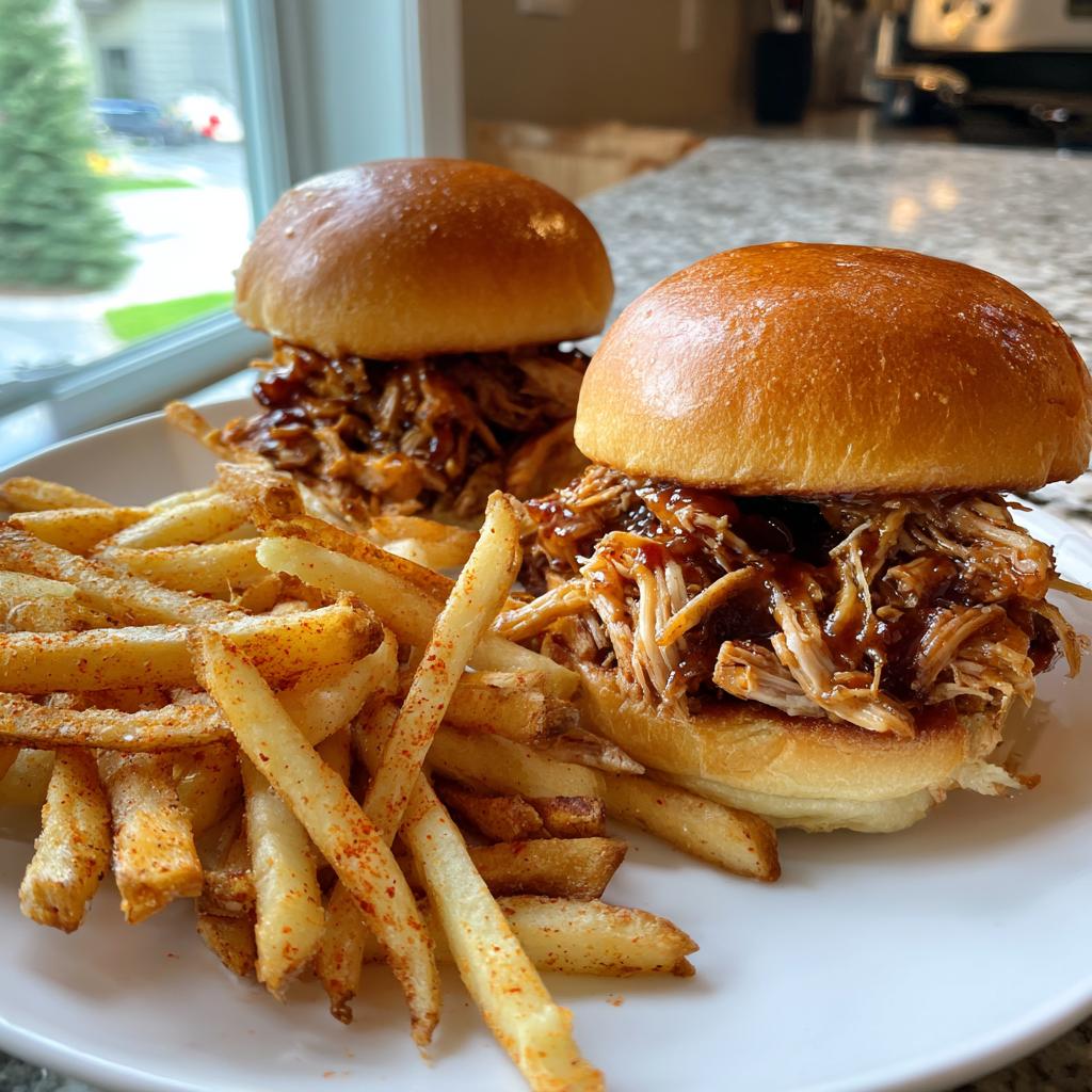 BBQ Pulled Pork Sliders family friendly dinner ideas with crispy french fries