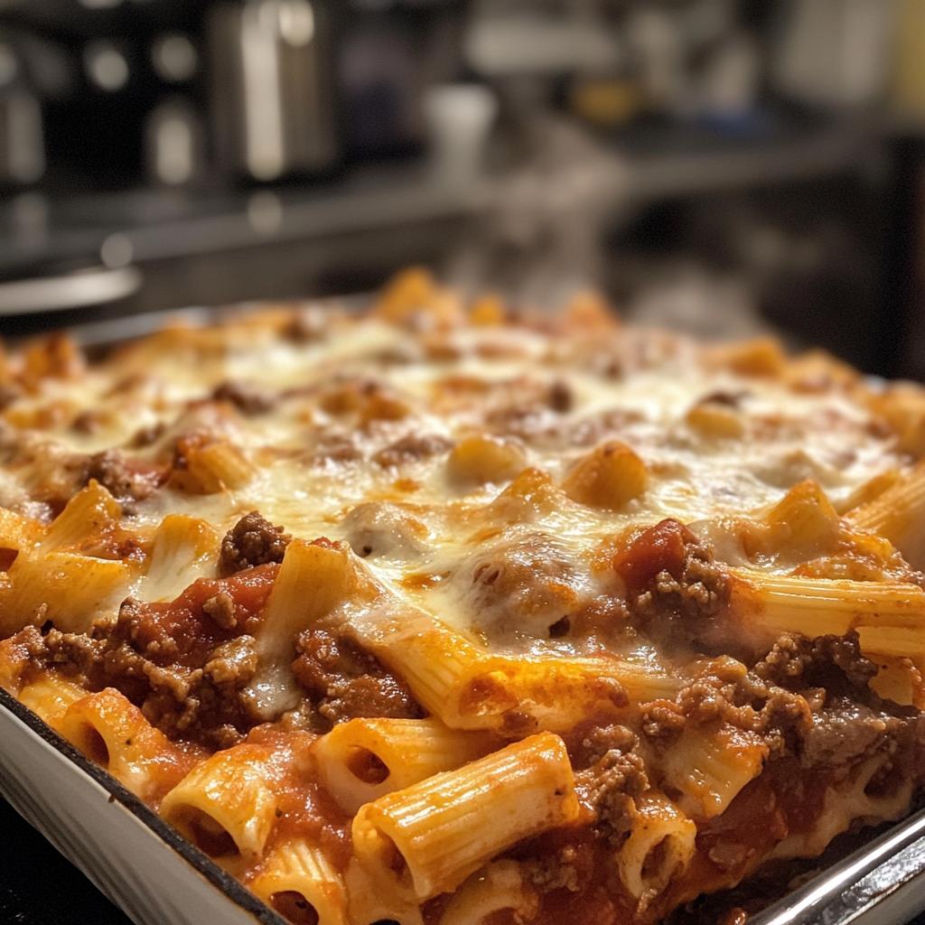 Baked Ziti Casserole comforting weeknight recipes inspo with side of garlic bread