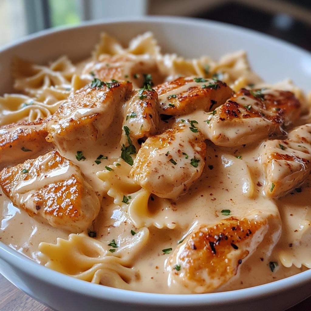 Cheesy Garlic Butter Chicken Bowties with Mozzarella Cream Sauce