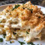 Chicken Alfredo Bake family easy dinner recipes with buttery garlic bread