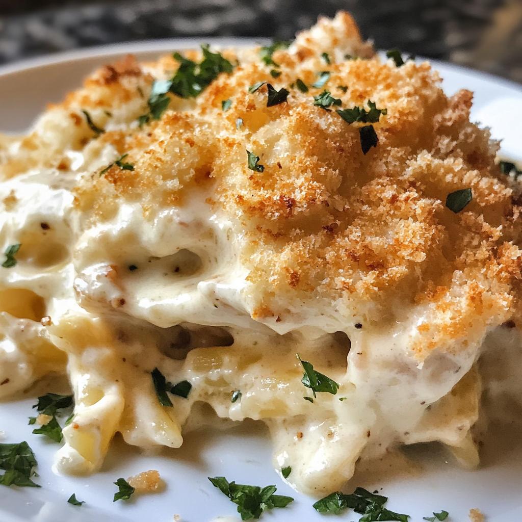 Chicken Alfredo Bake family easy dinner recipes with buttery garlic bread