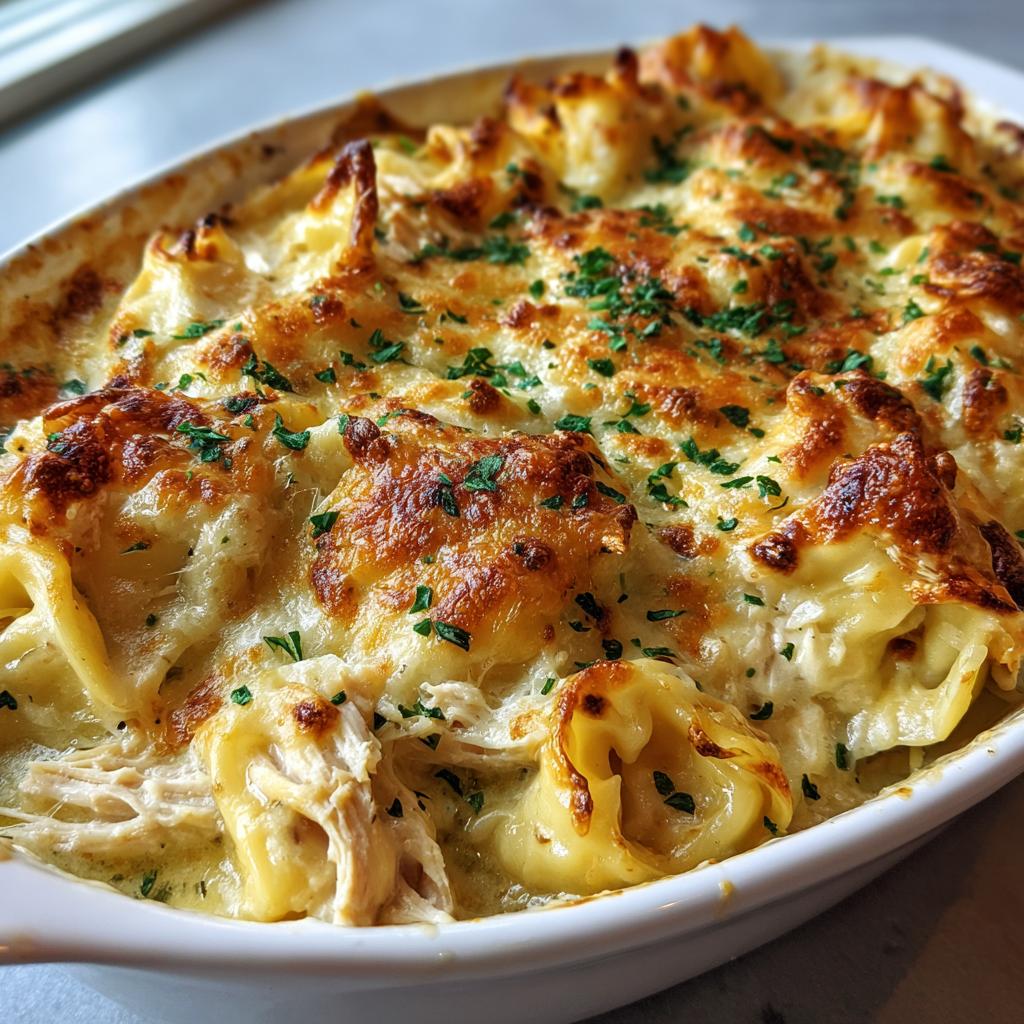 Chicken Alfredo Tortellini Bake