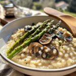 Creamy Mushroom Risotto vegetarian dinner ideas with roasted asparagus