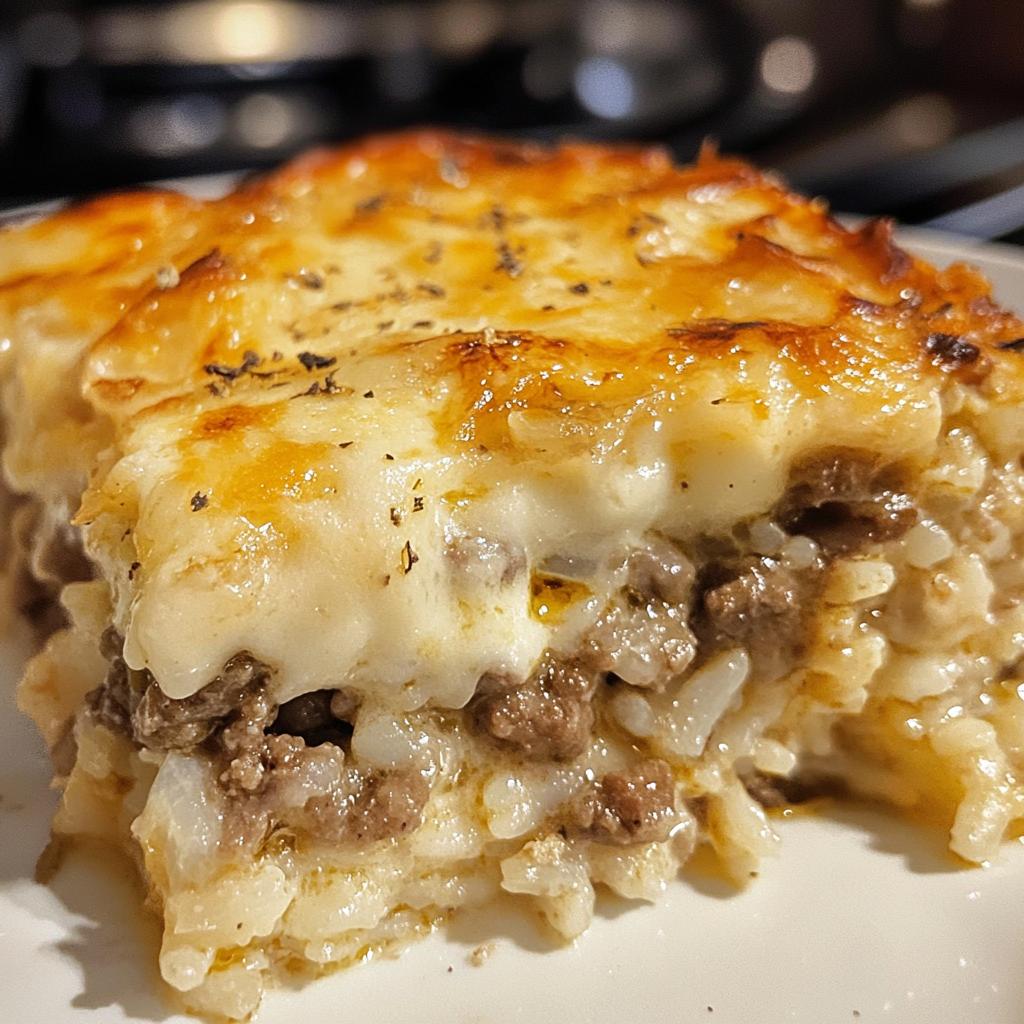 French Onion Beef Rice Casserole | Cozy, Cheesy One-pan Dinner Recipe