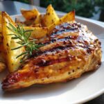 Grilled Chicken with Honey Mustard Sauce easy dinner ideas with seasoned potato wedges