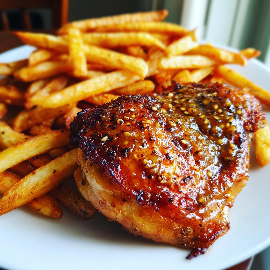 Honey Mustard Baked Chicken easy chicken recipes served with crispy french fries