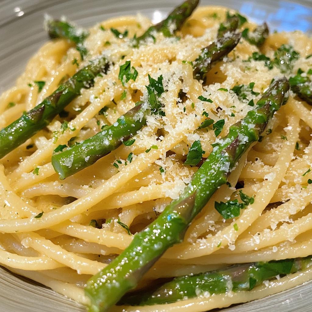 Lemon Asparagus Pasta fresh spring meals served with garlic breadsticks