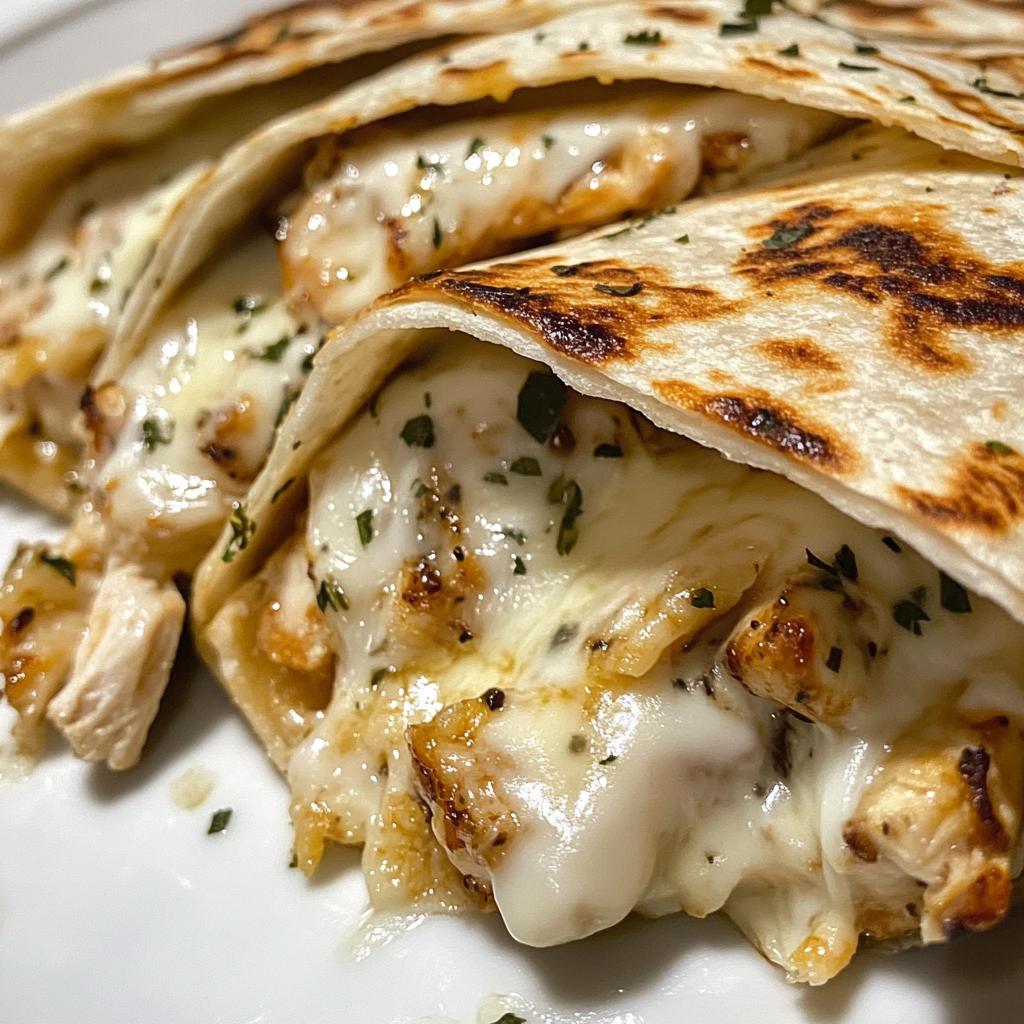 Ooey Gooey Cheesy Garlic Chicken Wraps