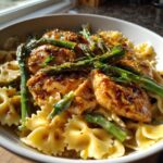 lemon garlic chicken with asparagus creamy bowtie pasta