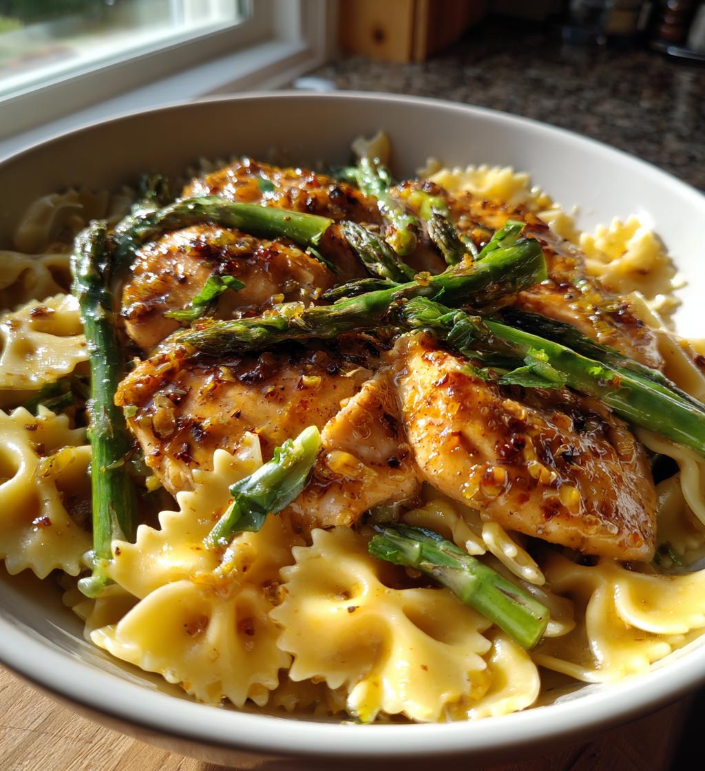 lemon garlic chicken with asparagus creamy bowtie pasta