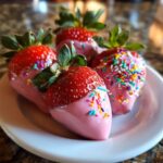 pink chocolate covered strawberries
