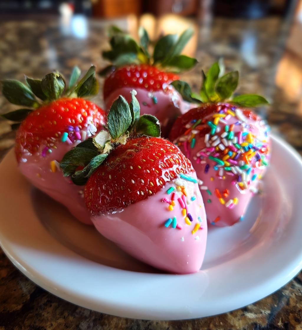 pink chocolate covered strawberries