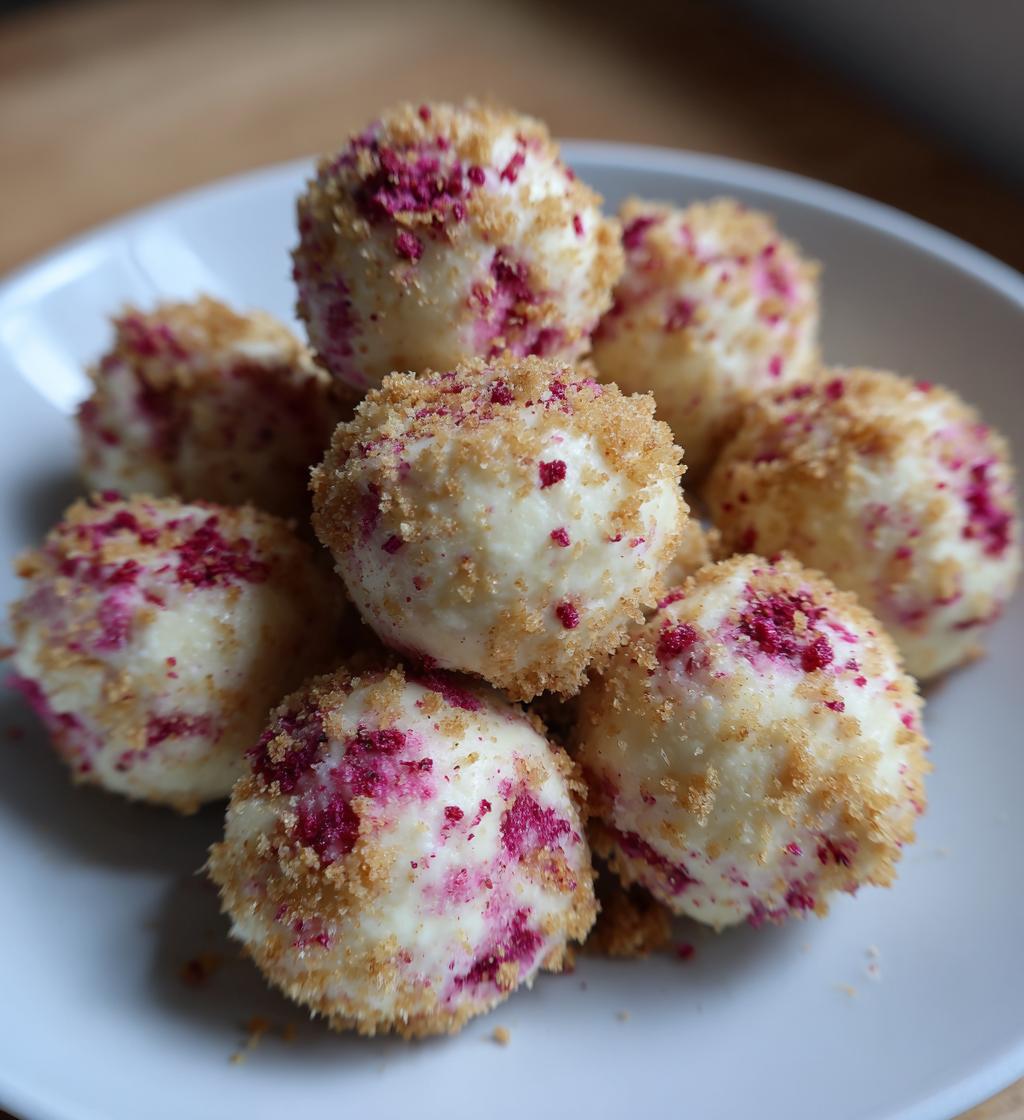 white raspberry cheesecake balls