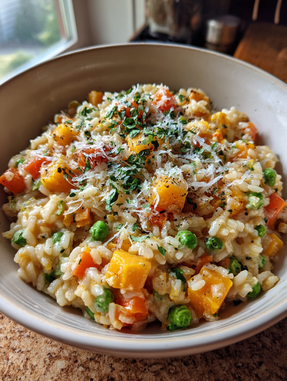fall dinner ideas: creamy Harvest Vegetable Risotto with herbs