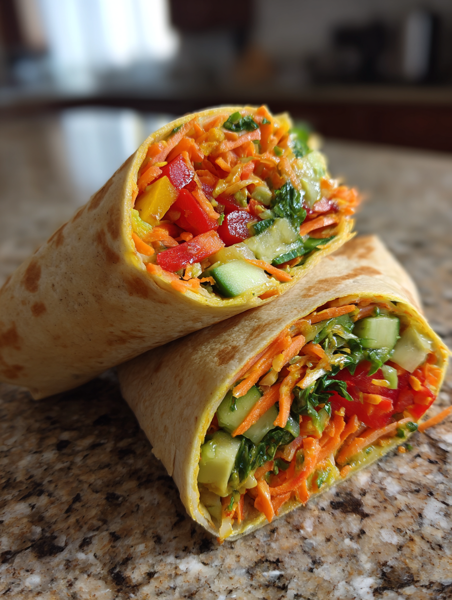 kid school lunch ideas: colorful and delicious Rainbow Veggie Wraps