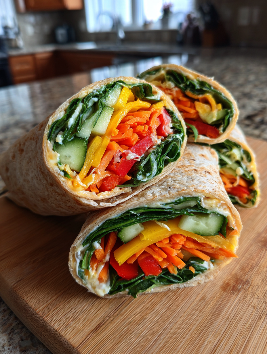 kids lunch ideas for school: colorful and delicious Rainbow Veggie Wraps