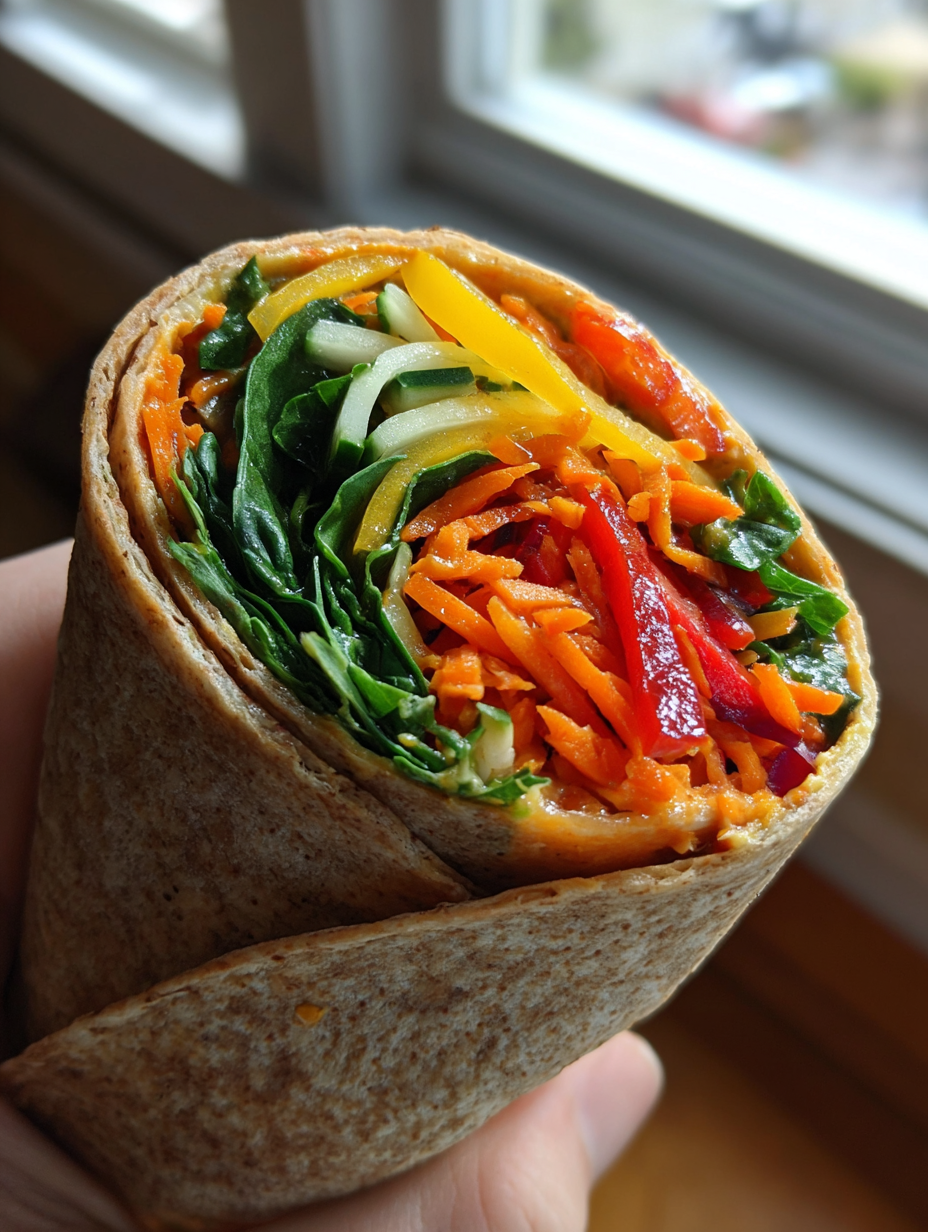 kindergarten lunch ideas: colorful and delicious Rainbow Veggie Wraps
