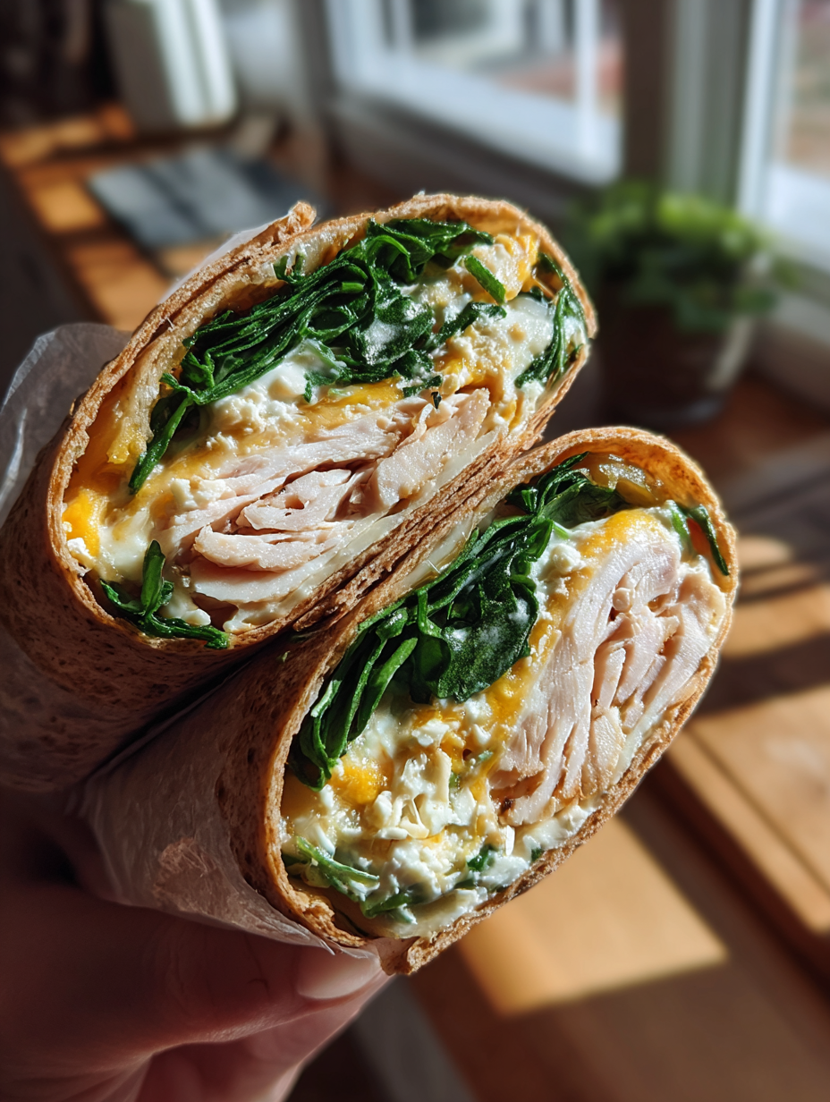 lunch ideas for school: delicious cheesy turkey and spinach wraps